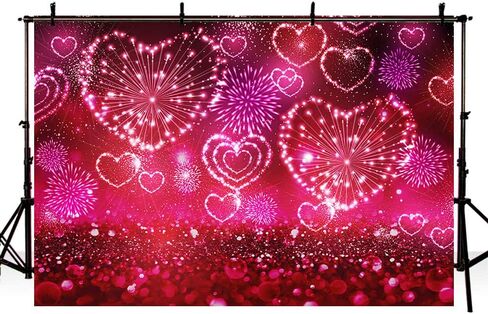 7x5ft Valentine's Day Backdrop Love Hearts Fireworks Red Glitter Photography Background Shiny Sparkling Bokeh Backdrop for Engagement Bridal Shower Wedding Party Decoration Banner Photo Studio in Saudi Arabia