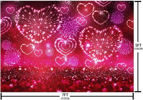7x5ft Valentine's Day Backdrop Love Hearts Fireworks Red Glitter Photography Background Shiny Sparkling Bokeh Backdrop for Engagement Bridal Shower Wedding Party Decoration Banner Photo Studio in Saudi Arabia