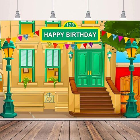 Photography Backdrop Happy Birthday Cartoon Street Theme Brick Wall Children's Party Baby Shower Decoration Photo Booth Props 5 x 3 Ft in Saudi Arabia