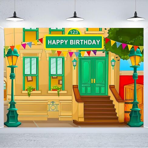 Photography Backdrop Happy Birthday Cartoon Street Theme Brick Wall Children's Party Baby Shower Decoration Photo Booth Props 5 x 3 Ft in Saudi Arabia