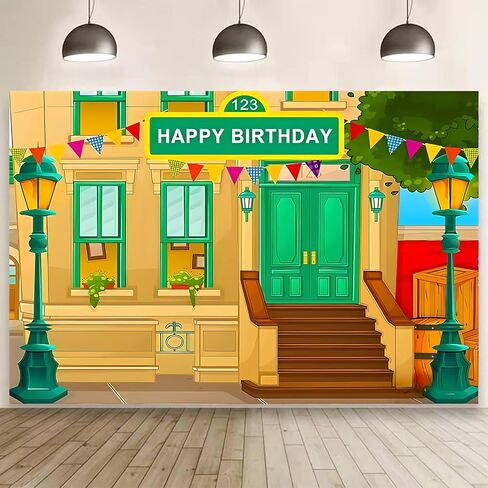 Photography Backdrop Happy Birthday Cartoon Street Theme Brick Wall Children's Party Baby Shower Decoration Photo Booth Props 5 x 3 Ft in Saudi Arabia