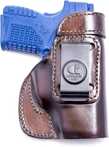 OUTBAGS USA LS2XDS33 (بني-يمين) حافظة مسدس من الجلد الثقيل المحبب بالكامل IWB لـ Springfield Armory XDs 3.3 بوصة 9 مم و.45ACP. مصنوع يدويًا في الولايات المتحدة الأمريكية. in Kuwait