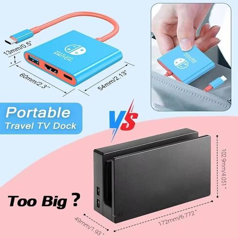 Portable NS Switch 2 Compatible Type c Hub with 4K30hz HDTV Docking Station USB 3.0 Docking Station for NS Switch Gaming in Saudi Arabia