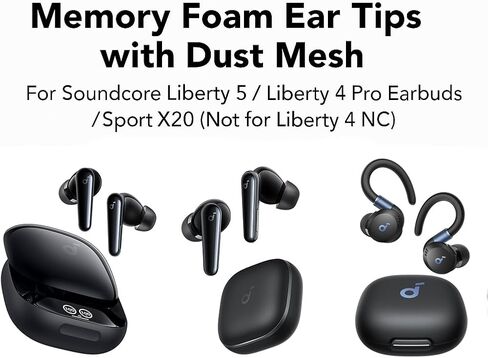 Memory Foam Ear Tips with Dust Mesh for Anker Soundcore Liberty 5 / Liberty 4 Pro Earbuds/Sport X20 (Not for Liberty 4 NC), Anti-Slip Replacement Ear Tip, No Silicone Pain, 3 Pairs (SML) in Kuwait