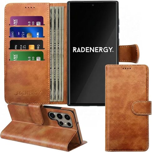 حافظة محفظة جلدية للهاتف من EMF لهاتف Samsung Galaxy S25، حماية ضد الإشعاع بنسبة 99%، RFID، غطاء الهاتف الخلوي EMF، حافظة قابلة للإزالة، حامل بطاقات وحامل، للرجال والنساء، بني in Kuwait