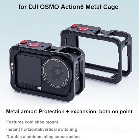 حافظة واقية من الألومنيوم على شكل قفص أرنب لكاميرا DJI Osmo Action 6، حامل محول توسيع إطار معدني متعدد الوظائف لملحقات كاميرا DJI Osmo Action 6 in Saudi Arabia