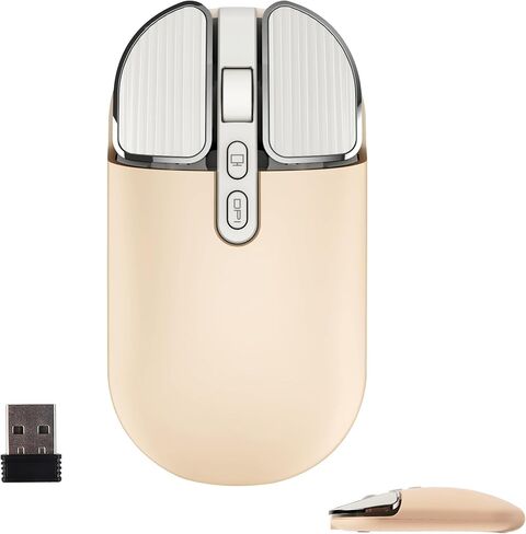 ماوس لاسلكي بلوتوث لطيف للغاية نحيف للغاية فأرة كمبيوتر صامتة مع جهاز استقبال USB ثنائي الوضع 2.4 جيجا بايت وبلوتوث ماوس USB محمول قابل لإعادة الشحن للكمبيوتر المحمول والكمبيوتر المكتبي والكمبيوتر اللوحي هدية للأطفال والكبار، أبيض in Kuwait