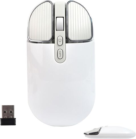 ماوس لاسلكي بلوتوث لطيف للغاية نحيف للغاية فأرة كمبيوتر صامتة مع جهاز استقبال USB ثنائي الوضع 2.4 جيجا بايت وبلوتوث ماوس USB محمول قابل لإعادة الشحن للكمبيوتر المحمول والكمبيوتر المكتبي والكمبيوتر اللوحي هدية للأطفال والكبار، أبيض in Kuwait