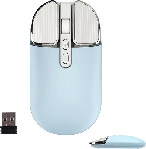 ماوس لاسلكي بلوتوث لطيف للغاية نحيف للغاية فأرة كمبيوتر صامتة مع جهاز استقبال USB ثنائي الوضع 2.4 جيجا بايت وبلوتوث ماوس USB محمول قابل لإعادة الشحن للكمبيوتر المحمول والكمبيوتر المكتبي والكمبيوتر اللوحي هدية للأطفال والكبار، أبيض in Kuwait