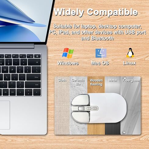 ماوس لاسلكي بلوتوث لطيف للغاية نحيف للغاية فأرة كمبيوتر صامتة مع جهاز استقبال USB ثنائي الوضع 2.4 جيجا بايت وبلوتوث ماوس USB محمول قابل لإعادة الشحن للكمبيوتر المحمول والكمبيوتر المكتبي والكمبيوتر اللوحي هدية للأطفال والكبار، أبيض in Kuwait