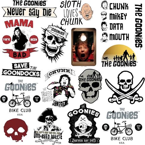 مجموعة متنوعة من الملصقات الفاخرة الكبيرة من الفينيل مقاس 50 قطعة من The Goonies - ملصقات مقطوعة بالقالب لأجهزة الكمبيوتر المحمول وزجاجة المياه والكمبيوتر اللوحي والاستخدام الداخلي والخارجي in Kuwait