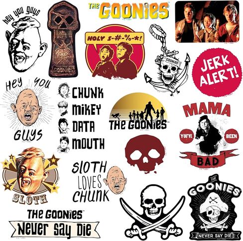 مجموعة متنوعة من الملصقات الفاخرة الكبيرة من الفينيل مقاس 50 قطعة من The Goonies - ملصقات مقطوعة بالقالب لأجهزة الكمبيوتر المحمول وزجاجة المياه والكمبيوتر اللوحي والاستخدام الداخلي والخارجي in Kuwait