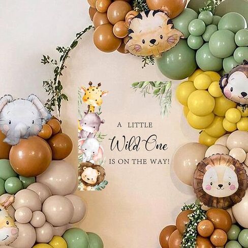 ملصق Upfirst A Little Wild One is on The Way - ديكور حمام الطفل على شكل حيوانات الغابة، ملصق حائط على شكل قوس بالون للحيوانات البرية، ملصق حائط على شكل قوس صورة، يكشف عن الجنس لوازم ديكور الحفلات (ملصقات جدارية على شكل حيوانات) in Kuwait