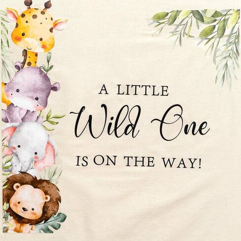 ملصق Upfirst A Little Wild One is on The Way - ديكور حمام الطفل على شكل حيوانات الغابة، ملصق حائط على شكل قوس بالون للحيوانات البرية، ملصق حائط على شكل قوس صورة، يكشف عن الجنس لوازم ديكور الحفلات (ملصقات جدارية على شكل حيوانات) in Kuwait