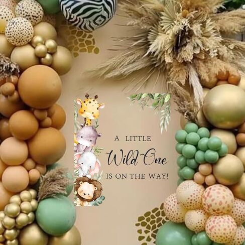 ملصق Upfirst A Little Wild One is on The Way - ديكور حمام الطفل على شكل حيوانات الغابة، ملصق حائط على شكل قوس بالون للحيوانات البرية، ملصق حائط على شكل قوس صورة، يكشف عن الجنس لوازم ديكور الحفلات (ملصقات جدارية على شكل حيوانات) in Kuwait