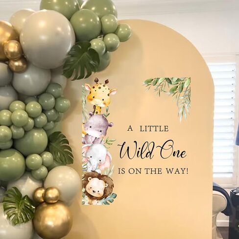 ملصق Upfirst A Little Wild One is on The Way - ديكور حمام الطفل على شكل حيوانات الغابة، ملصق حائط على شكل قوس بالون للحيوانات البرية، ملصق حائط على شكل قوس صورة، يكشف عن الجنس لوازم ديكور الحفلات (ملصقات جدارية على شكل حيوانات) in Kuwait