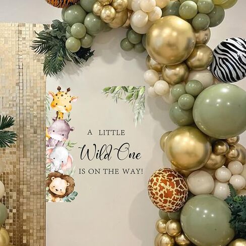 ملصق Upfirst A Little Wild One is on The Way - ديكور حمام الطفل على شكل حيوانات الغابة، ملصق حائط على شكل قوس بالون للحيوانات البرية، ملصق حائط على شكل قوس صورة، يكشف عن الجنس لوازم ديكور الحفلات (ملصقات جدارية على شكل حيوانات) in Kuwait