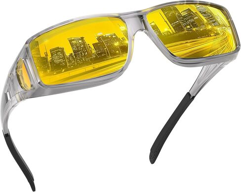 Night Vision Glasses Wrap-Around for Men Women,Fit Over Glasses,Polarized Night Driving Glasses with HD Yellow Lens in Saudi Arabia