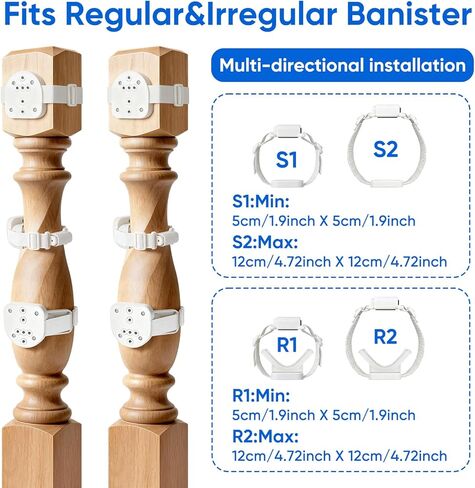 2Pcs Baby Gate Stair Railing Banister Adapter, Fits 1.9-4.72'' Diameter Universal Banisters, Wide Square/Round Railings No-Drilling Mounting Fittings for Retractable Gates, (White) in Saudi Arabia