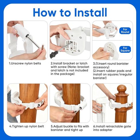 2Pcs Baby Gate Stair Railing Banister Adapter, Fits 1.9-4.72'' Diameter Universal Banisters, Wide Square/Round Railings No-Drilling Mounting Fittings for Retractable Gates, (White) in Saudi Arabia