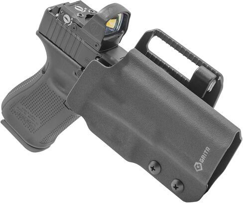 GRITR OWB Kydex Right/Left Hand Gun Holster Fits Glock 19 - Optic Cut, Compatible with Safariland QLS/G-Code RTI Attachments, Adjustable Belt Loops, Open Bottom, Adjustable Cant in Kuwait