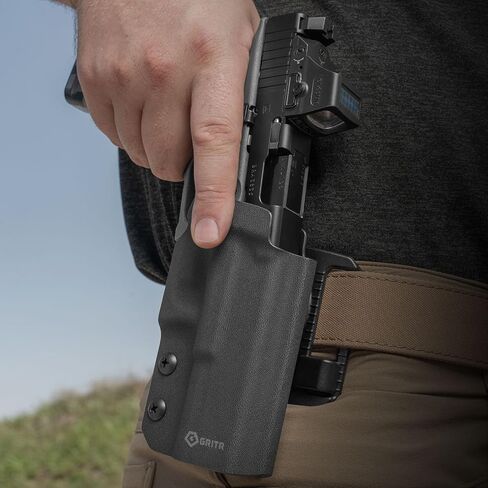 GRITR OWB Kydex Right/Left Hand Gun Holster Fits Glock 19 - Optic Cut, Compatible with Safariland QLS/G-Code RTI Attachments, Adjustable Belt Loops, Open Bottom, Adjustable Cant in Kuwait