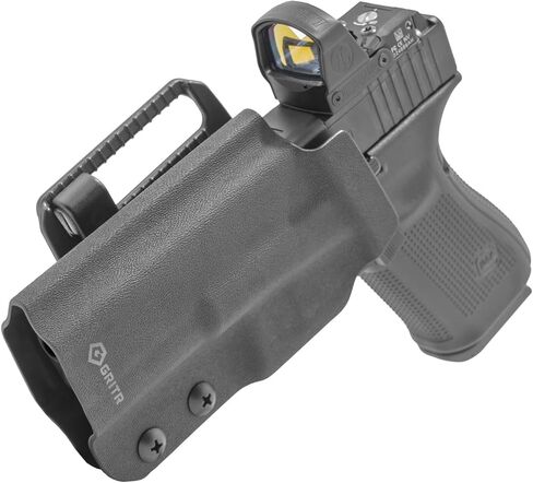 GRITR OWB Kydex Right/Left Hand Gun Holster Fits Glock 19 - Optic Cut, Compatible with Safariland QLS/G-Code RTI Attachments, Adjustable Belt Loops, Open Bottom, Adjustable Cant in Kuwait