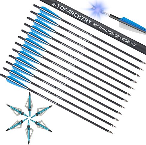 TOPARCHERY Crossbow Bolts 20 Inch 12 pcs with 6pcs Lighted Nocks and 6pcs Replaced Broadheads Set, Carbon Crossbow Arrows for Practice Outdoor Hunting in Saudi Arabia