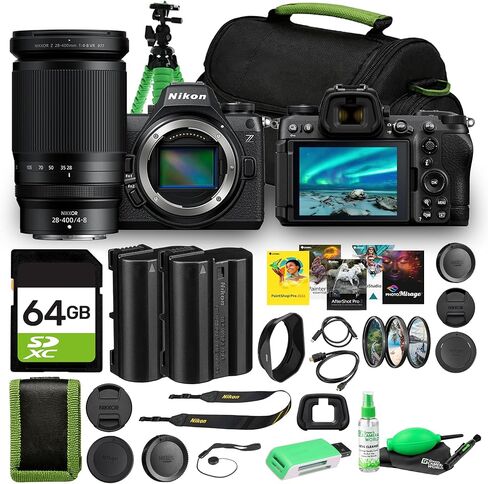 مجموعة كاميرا Nikon Z6 III FX بدون مرآة مقاس 28-400 مم VR 24.5 ميجابكسل بمعدل 20 إطارًا في الثانية ودقة 6K مع حقيبة + طقم تنظيف + كابل Micro HDMI + حامل ثلاثي مرن + طقم فلتر + بطاقة ذاكرة سعة 64 جيجابايت in Saudi Arabia