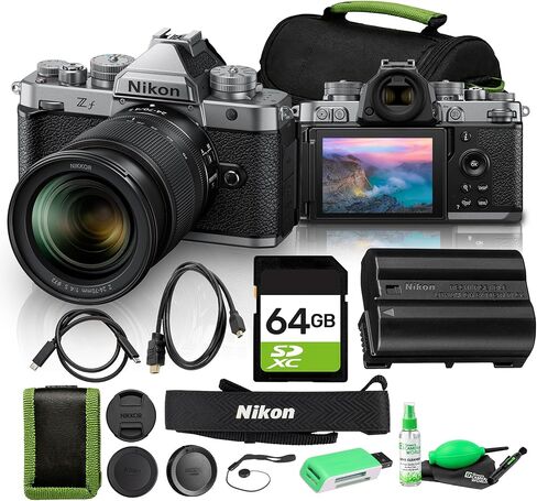 Nikon Zf Mirrorless Camera with NIKKOR Z 24-70mm f/4 S Lens, Full Frame FX 24.5MP, EXPEED 7, 4K Video, 5-Axis IBIS, Silver Bundle with Bag + Cleaning Kit + 64GB Memory Card in Saudi Arabia