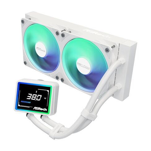 ASRock Challenger White 240 Digital All-in-One Liquid CPU Cooler, 240mm Radiator, White Design, 3" Smart Digital Display, ARGB Lighting, 0dB Mode, 6-Year Warranty in Saudi Arabia