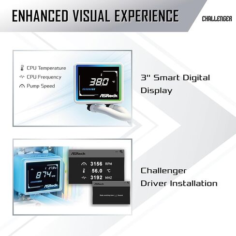 ASRock Challenger White 240 Digital All-in-One Liquid CPU Cooler, 240mm Radiator, White Design, 3" Smart Digital Display, ARGB Lighting, 0dB Mode, 6-Year Warranty in Saudi Arabia