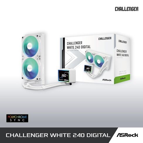ASRock Challenger White 240 Digital All-in-One Liquid CPU Cooler, 240mm Radiator, White Design, 3" Smart Digital Display, ARGB Lighting, 0dB Mode, 6-Year Warranty in Saudi Arabia
