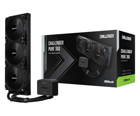 مبرد وحدة المعالجة المركزية السائل ASRock Challenger Pure 360 ​​الكل في واحد، تصميم أنيق باللون الأسود بالكامل، مشعاع 360 مم، مضخة ثلاثية الطور، تبريد صامت 0 ديسيبل، ضمان لمدة 6 سنوات in Saudi Arabia