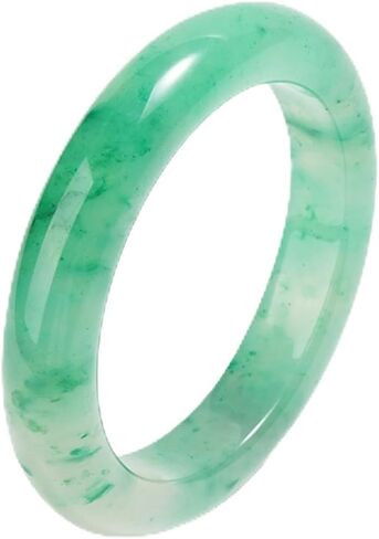Jadeite Bangle Bracelet for Women, Natural Dulong Ice Emerald Flat Band Floral Pattern, Gift for Mom Mother's Day in Saudi Arabia
