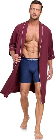 COLORFULLEAF 100% Cotton Men's Bathrobes Lightweight Breathable Short Sleeve Kimono Spa Robe with pockets in Saudi Arabia