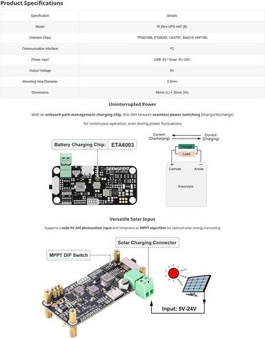 Uninterruptible Power Supply HAT for Raspberry Pi Zero Series, 5V Stable Output, Solar Charging (5V–24V), Ba-ttery Monitoring via I2C,Low-Power UPS Expansion Module in Saudi Arabia