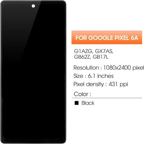OLED لشاشة Google Pixel 6A البديلة لشاشة Pixel 6A LCD GX7AS، GB62Z، G1AZG جزء إصلاح مجموعة رقمنة الشاشة التي تعمل باللمس مع الإطار in Saudi Arabia