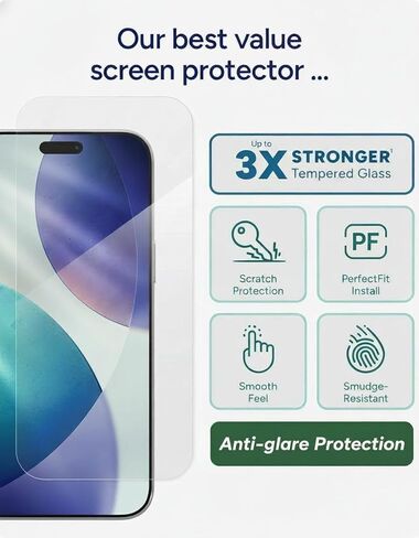 واقي شاشة من الزجاج المقوى لهاتف iPhone 17 Pro Max وiPhone 16 Pro Max (6.9 بوصة)، عالي الدقة مضاد للخدش، حماية من الضوء الأزرق والأشعة فوق البنفسجية، مضاد لبصمات الأصابع، سهل التركيب وخالي من الفقاعات، in Kuwait