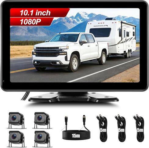 4 Cameras Wired Backup Camera System with 10.1Inch IPS Monitor for Truck RV Trailer Bus, Rear View Camera, with Side Front View Camera, 4 Split Screen, Super Waterproof, Night Vision, AHD1080P in Saudi Arabia