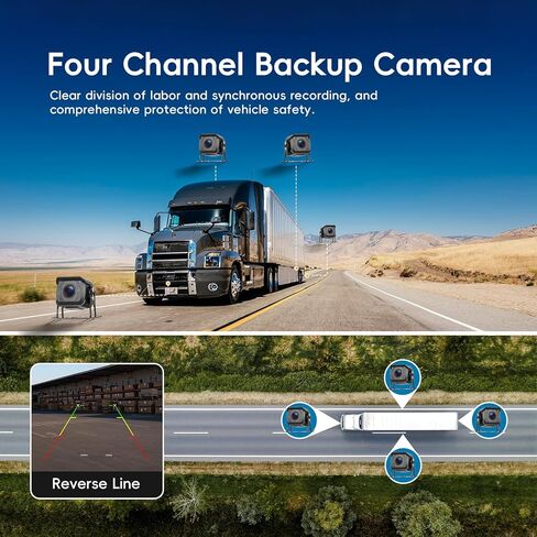 4 Cameras Wired Backup Camera System with 10.1Inch IPS Monitor for Truck RV Trailer Bus, Rear View Camera, with Side Front View Camera, 4 Split Screen, Super Waterproof, Night Vision, AHD1080P in Saudi Arabia