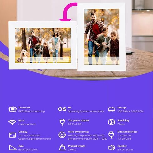 10.1 Inch Digital Photo Frame, Digital Picture Frame HD Touch Screen Smart Cloud Photo Frame with Type C 3.5mm Port, Max 32Gb Expandable (US Plug) in Saudi Arabia