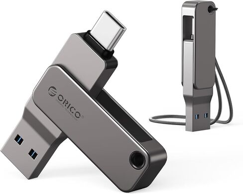 ORICO USB Flash Drive 150MB/S Metal Housing Swivel Design Support OTG Function 2 in 1 PenDrive 64GB for USB C and USB A Devices -EB05 Grey in Saudi Arabia