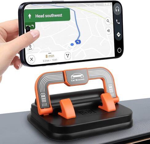 Car Dashboard Phone Holder 360 Rotatable Non-Slip Silicone Pad Car Phone Mount with Parking Number Plate Fit for All Smartphones (Orange) in Kuwait