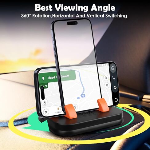 Car Dashboard Phone Holder 360 Rotatable Non-Slip Silicone Pad Car Phone Mount with Parking Number Plate Fit for All Smartphones (Orange) in Kuwait