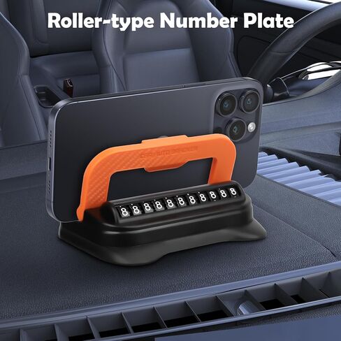 Car Dashboard Phone Holder 360 Rotatable Non-Slip Silicone Pad Car Phone Mount with Parking Number Plate Fit for All Smartphones (Orange) in Kuwait