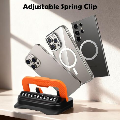 Car Dashboard Phone Holder 360 Rotatable Non-Slip Silicone Pad Car Phone Mount with Parking Number Plate Fit for All Smartphones (Orange) in Kuwait