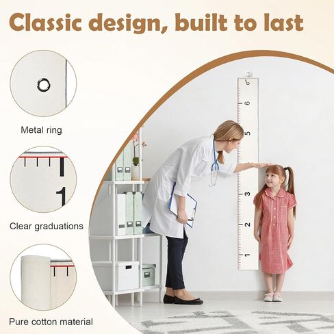 Canvas Growth Chart for Kids - Natural Fabric Height Chart for Wall with Various Accessories, Portable Big Sister Gift in Saudi Arabia