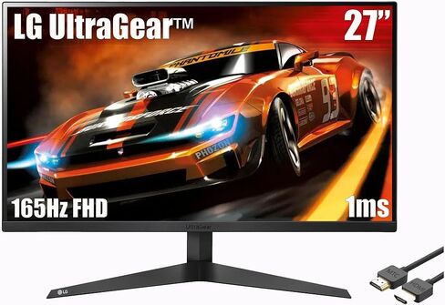 شاشة ألعاب LG 27 بوصة Ultragear FHD (1920 × 1080)، 165 هرتز، 1 مللي ثانية، AMD FreeSync Premium ومثبت أسود، شاشة بلا حدود تقريبًا من 3 جوانب، أسود، مع كابل MTC HDMI in Kuwait
