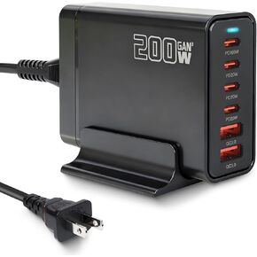 200W USB C Charger, GaN Ⅲ PD 100W 6-Port Charging Station for Multiple Devices, Portable Laptop Fast Charging, Adapter for iPad iPhone 17 16 15 14 13 12, MacBook Pro Galaxy, 5ft Cord in Kuwait